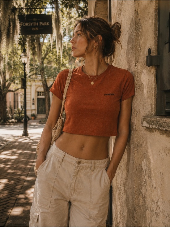 Patagonia Tops - Patagonia P-6 Crop Tee Women’s Medium Burnt Orange Gorpcore Hiking Boho Top